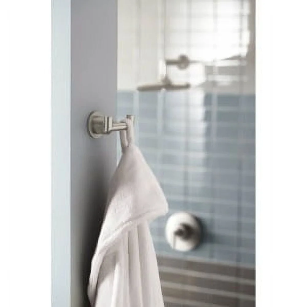 Modern Brushed Nickel Double Robe Hook Easy Installation Industrial Chic Design Durable Metal Mounting Post Bathroom Accessory