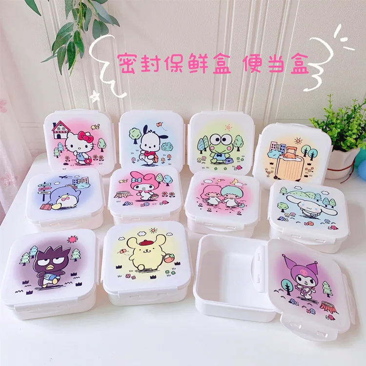 Kawaii Sanrio Hello Kitty Storage Box Kuromi Cinnamoroll Plastic Crisper Box Microwave Lunch Box Jewelry Desktop Decoration Gift