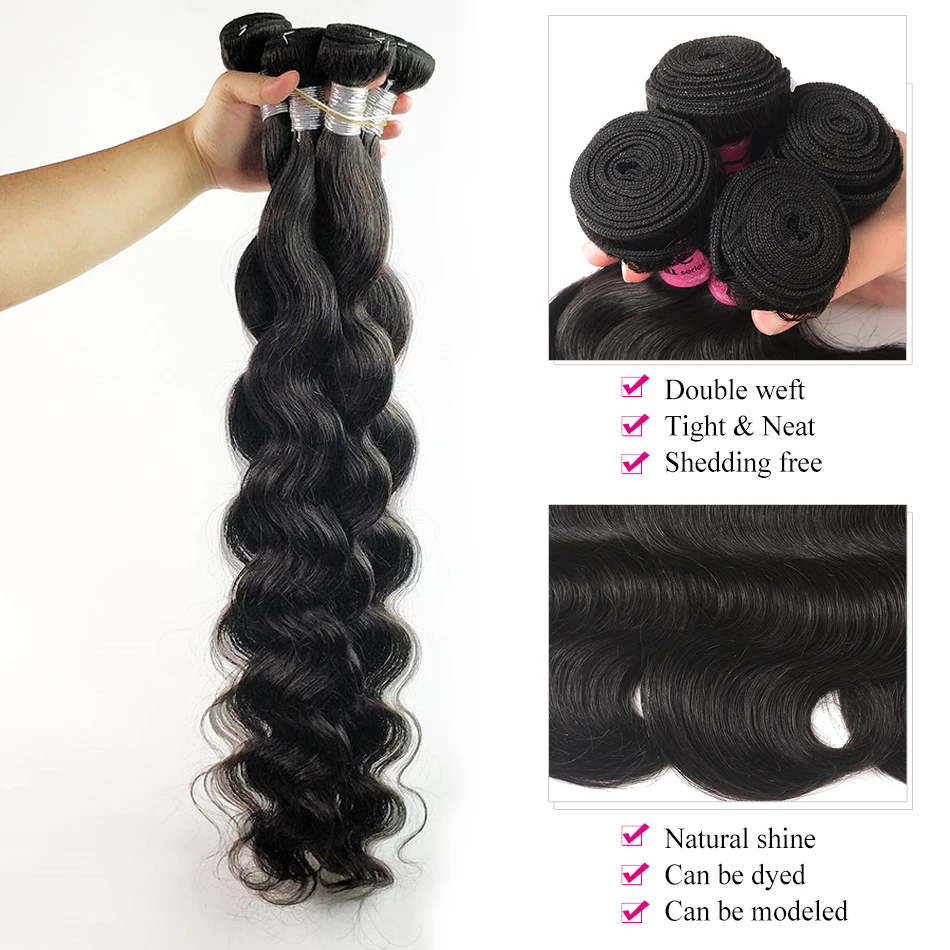 30 Inch Body Wave Bundles Human Hair With Frontal Loose Body Wave Brazilian Hair 3 4 Bundles With Closure 13x4 Hd Lace Frontal