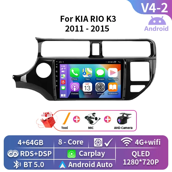 Android 15 autoradio voor KIA K3 RIO 2011 2012 2013 2014 2015 Carplay multimediaspeler stereo navigatie GPS 4G Wifi 2 Din - afbeelding 1