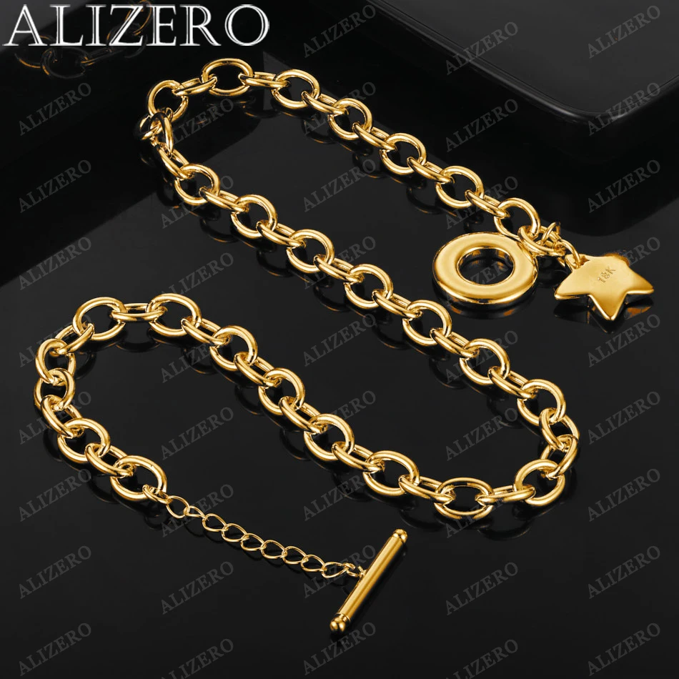 

ALIZERO 18K Gold Necklace 18 Inch Star Pendant Necklaces For Women Men Fine Jewelry Gifts Personality Trend Fashion Accessories