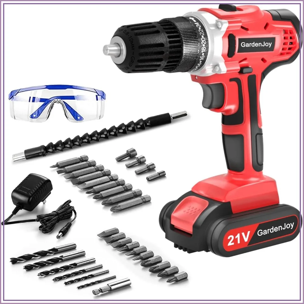 Cordless Drill Set 21V, 30Nm Torque, 2-Speed, 24+1 Clutch, LED Light, Magnetic Bit Holder, Flexible Shaft for DIY Home Improvement