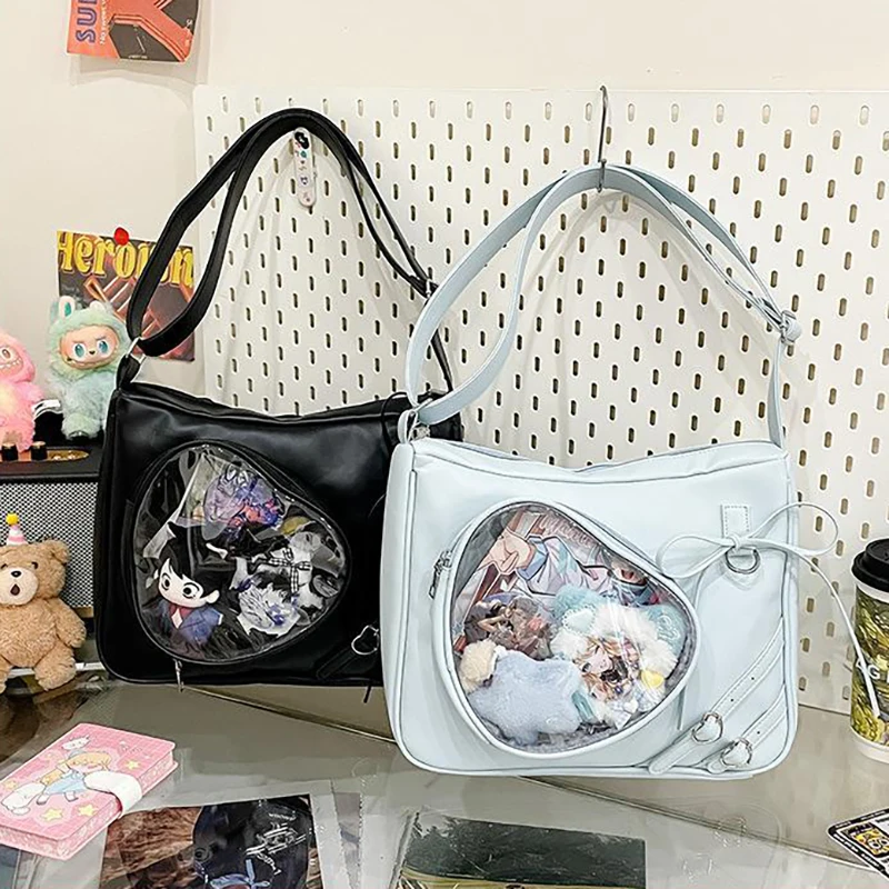

HAEX Subculture Ita Bags 2025 Heart Shaped Clear Window DIY Badge Crossbody Shoulder Bag Female Dopamine Commute Bolso Mujer