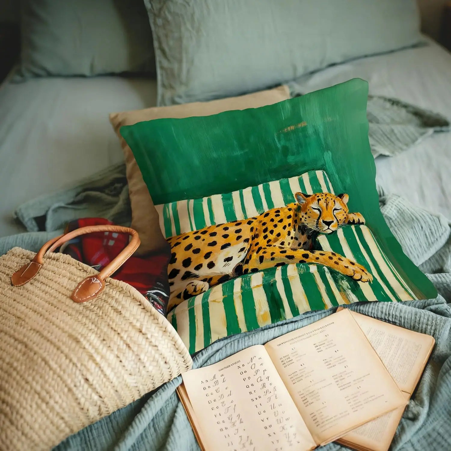Trendy Sleepy Leopard Pillow Covers 18x18, Leopard Room Decor, 1pcsEclectic Emerald Green Jungle Cheetah Decorative Throw