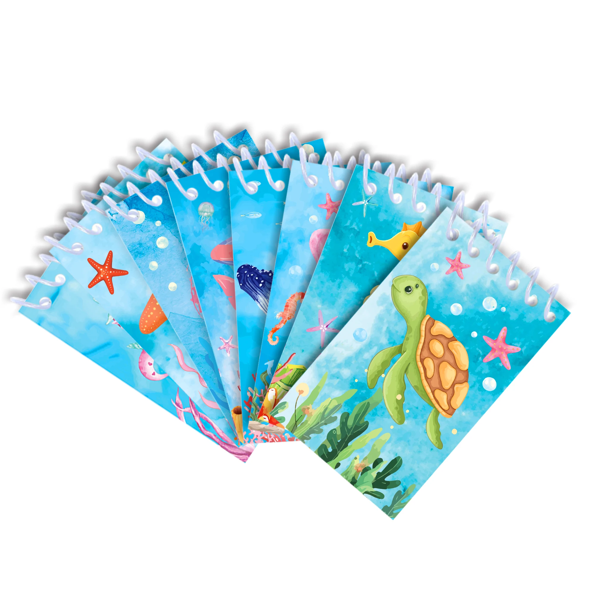 8pcs Underwater Sea Animals Mini Spiral Pocket Notebooks Memo Pad Coil Booklet Notepads For Office Stationery School Diaries