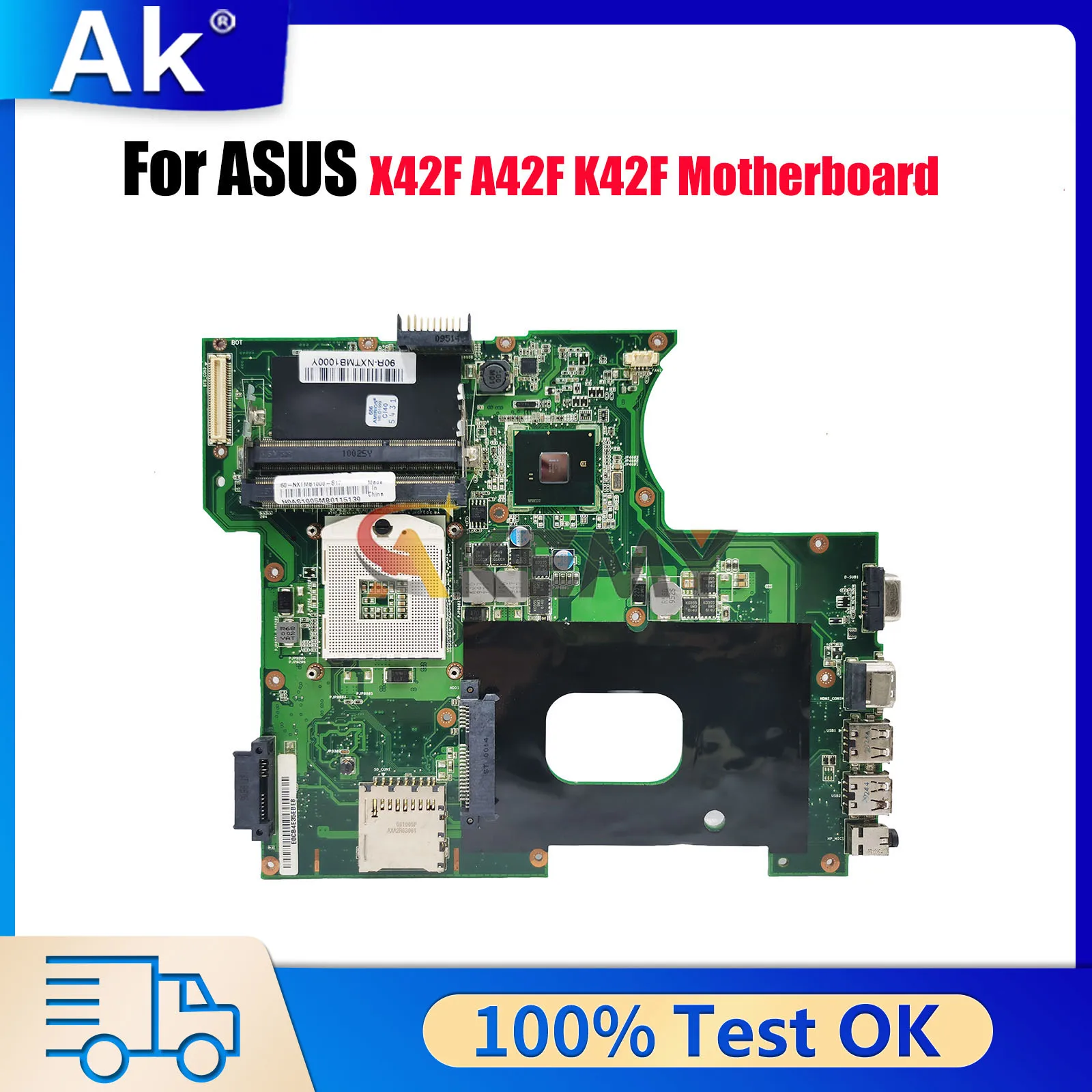

Материнская плата K42F для ноутбука ASUS K42F K42F A42F X42F Материнская плата для ноутбука Цей товар в наличии 100% тестирование ОК быстрая доставка