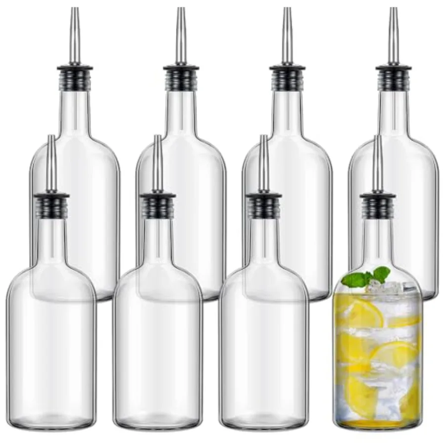 

8 Pcs 17oz Glass Long Neck Bottles Glass Pour Liquor Bottles Bar Juice Pour Syrup Bottle with Pourer and Caps Pourer Tapered Sp