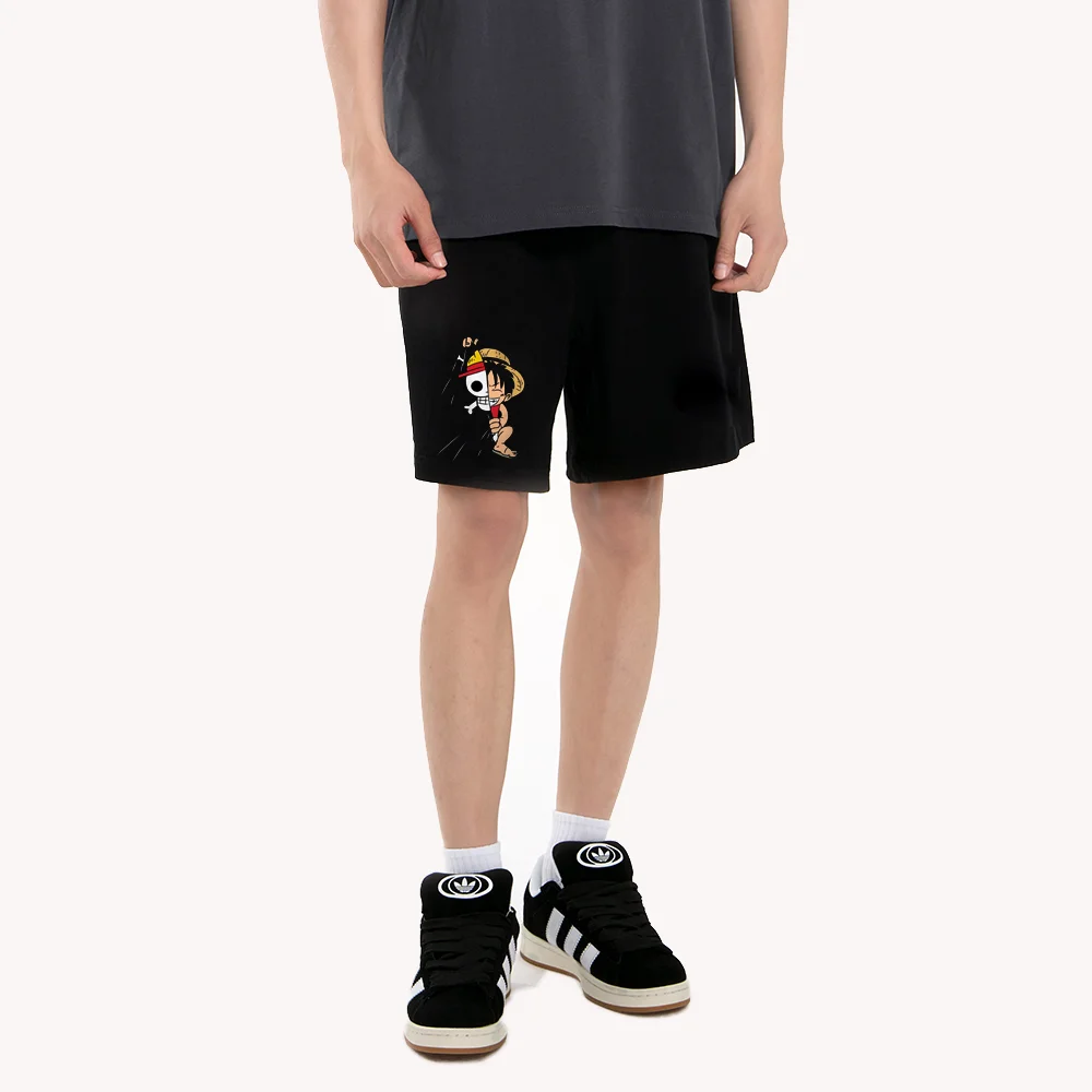 여름 신상 남성 반바지 원피스 애니메이션 프린트 여성 블랙 코튼 반바지 통기성 러닝 팬츠 Y2k 의류 비치 짐 반바지