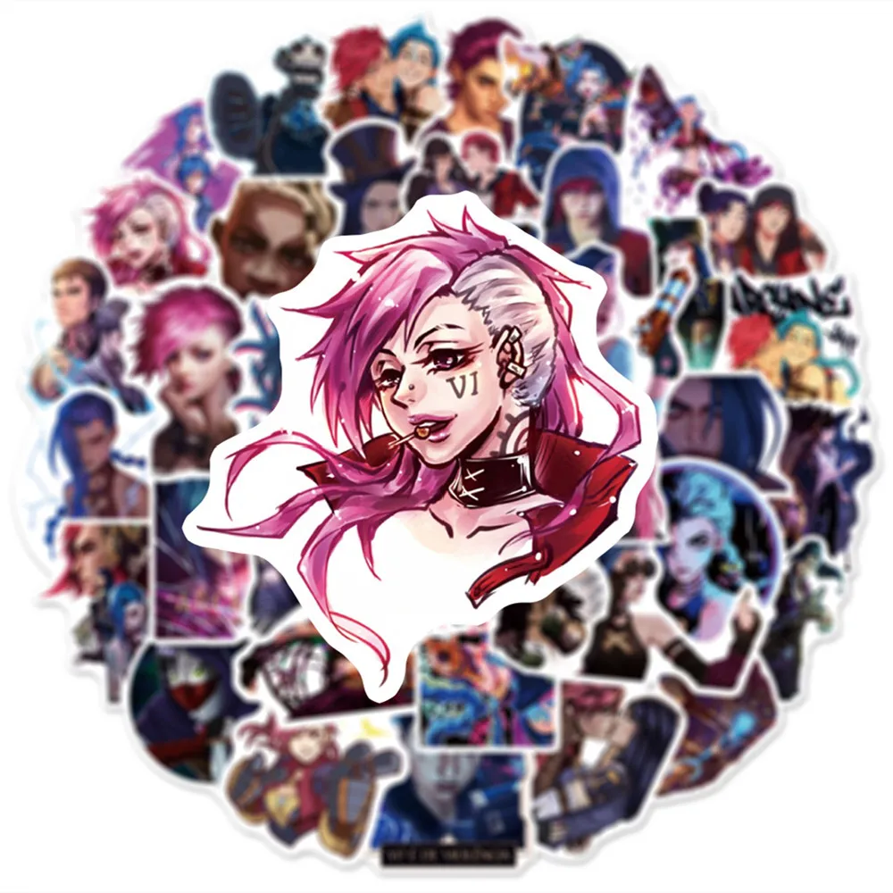 10/30/50PCS Hot Game Arcane LOL Cartoon Character Vi Jinx Sticker For Luggage Laptop iPad Skateboard Phone Sticker Wholesale