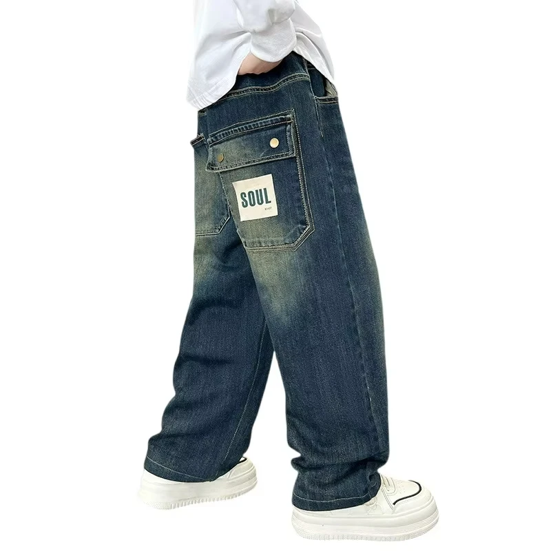 Pantalones vaqueros para niño grande, pantalones vaqueros informales anchos y rectos para niño, pantalones vaqueros elegantes para bebé de 5 a 14 años