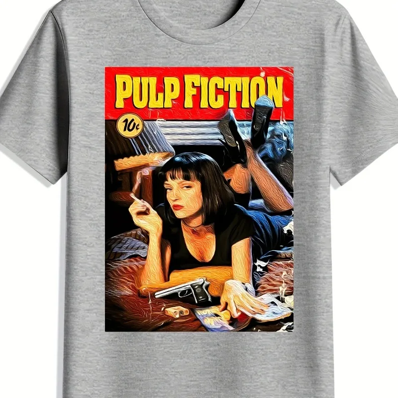 Men'S Pulp Fiction Graphic T-Shirt - Black Casual Crew Neck Tee with Iconic Movie Design