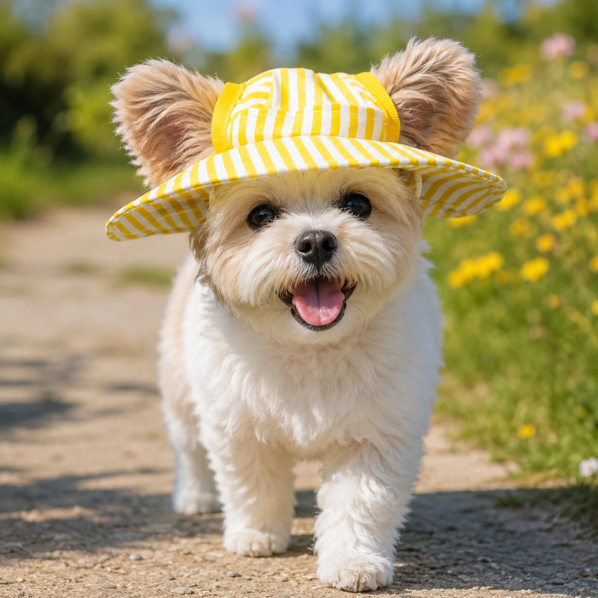 Pet Sun Hat Ear Exposed Summer Heat Protection Walking The Dog Outdoors Drawstring Design Fits The Head Breathable Dog Hat