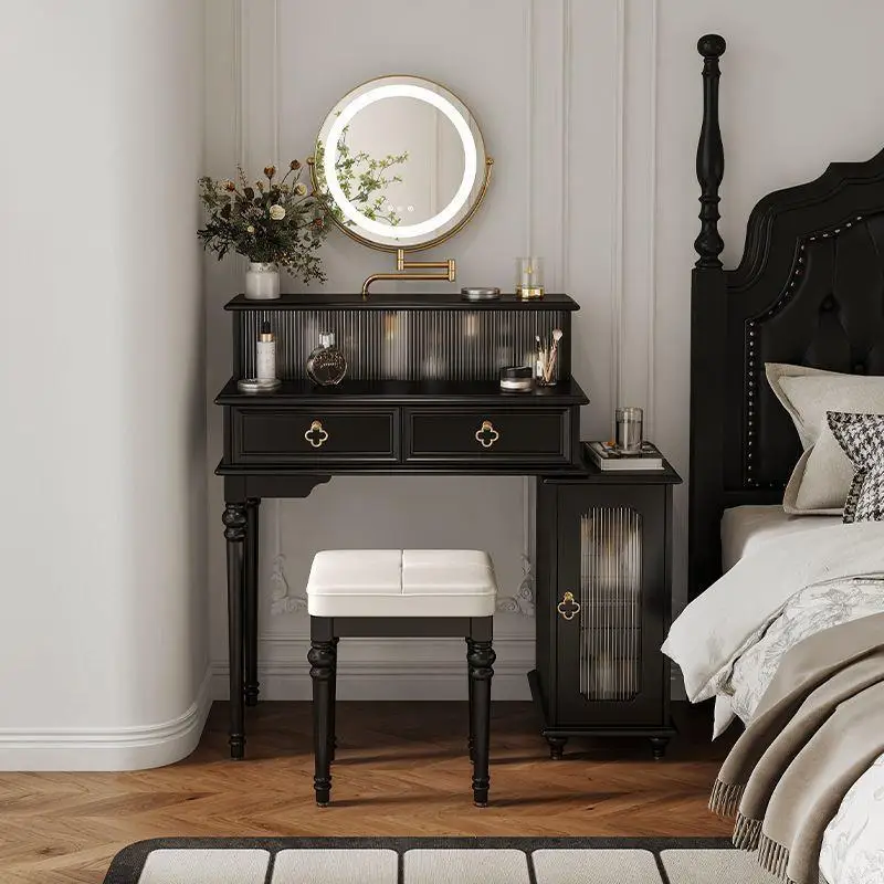 

Solid wood dresser chest integrated bedroom simple small apartment retro storage retractable makeup table