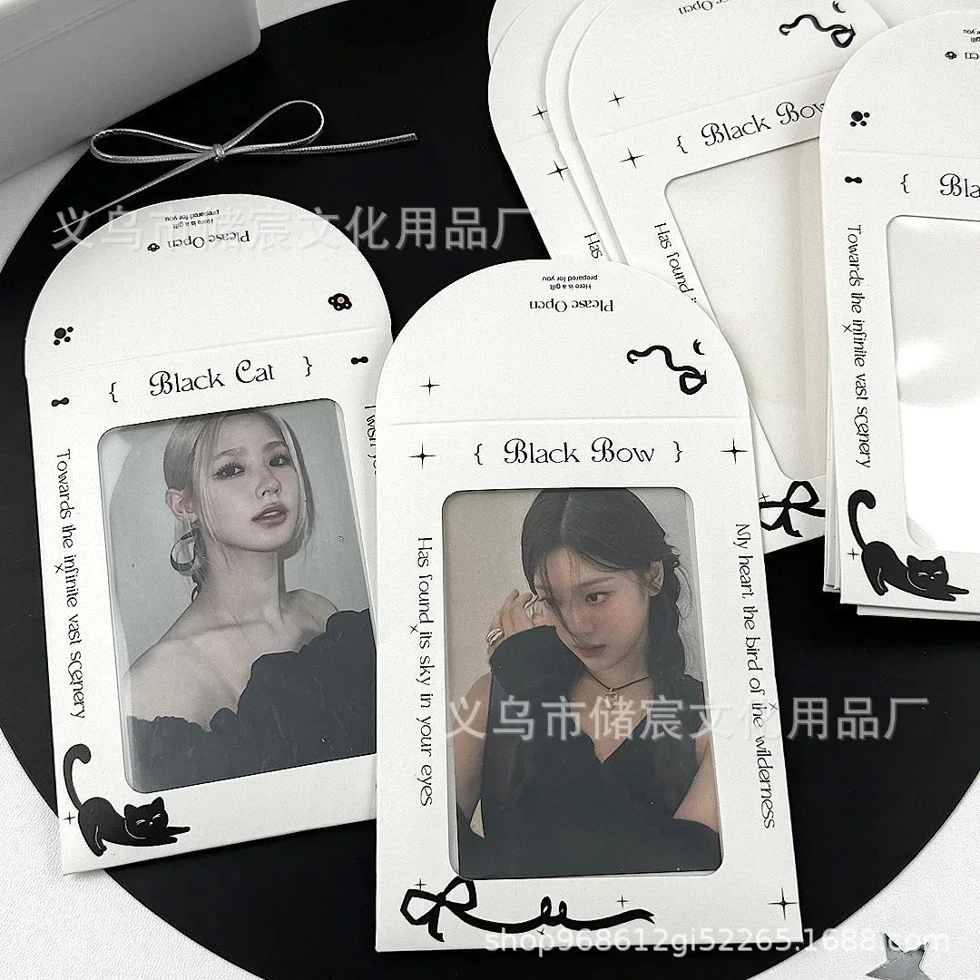 10 adet Kore INS Siyah Kedi Şerit Kart Içi Boş Zarflar Kpop 3 inç Fotoğraf Kartı DIY Ambalaj Sert Kağıt Torba Kız Kart Ambalaj