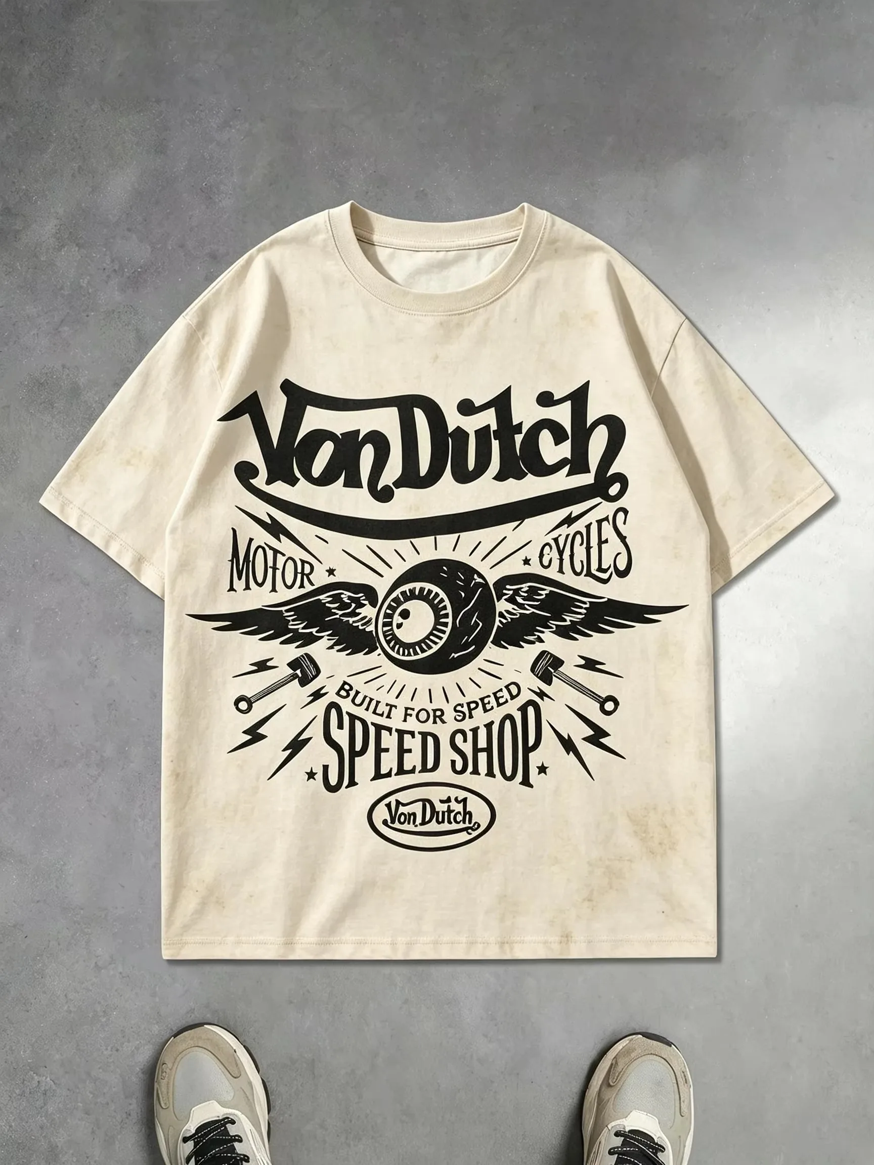 2026 Men Vintage Biker Graphic T Shirt Retro Motorcycle Wing Eye Art Print Short Sleeve Cotton Unisex Tops
