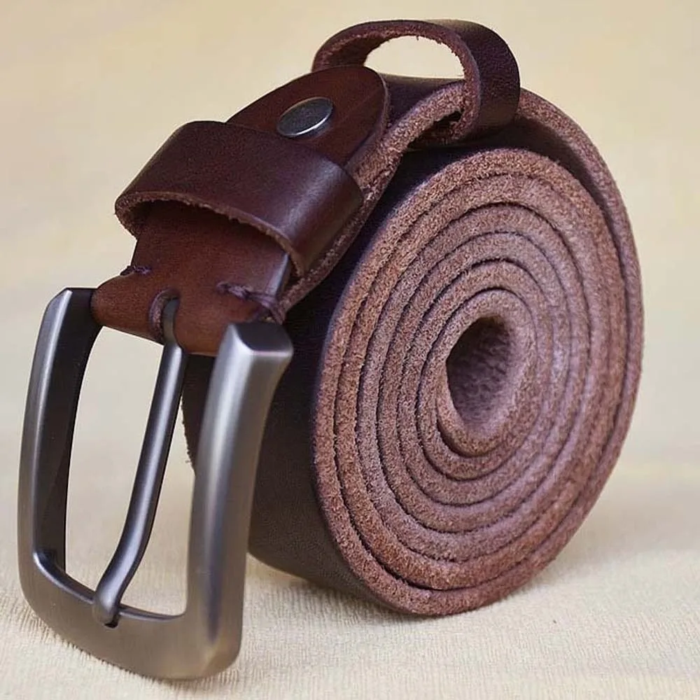 قابل للتعديل سبيكة الرجال حزام عريض الملمس مربع مشبك حزام جلد طبيعي البني دائم الجينز زنار الطلاب #4