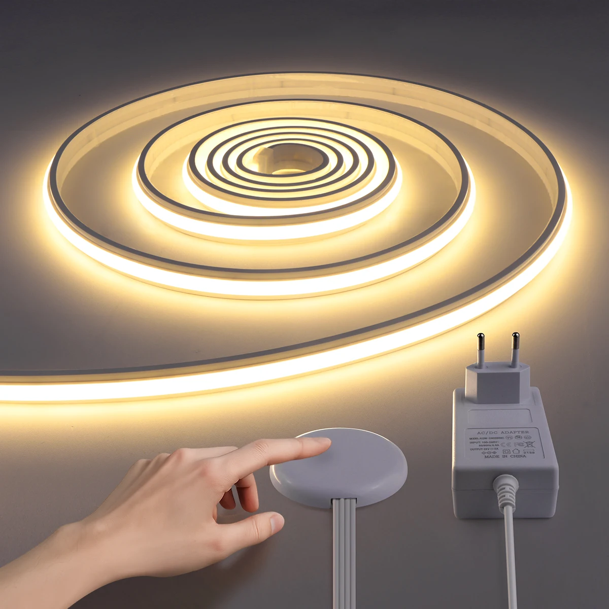 Novel Solid COB Neon Strip Light 2m-10m 24V Waterproof Pure Silicone Gel Tube Dimmable Touch Control Sensor Switch No Flicker