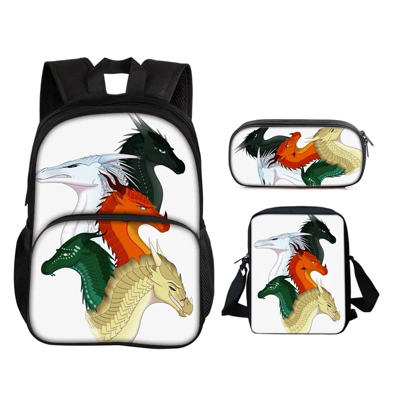 Wings of Fire 3Pcs Set Round Front Bag Backpack Pen Bag Shoulder Bag Cartoon Printed Primary School Boys and Girls Trendy Style