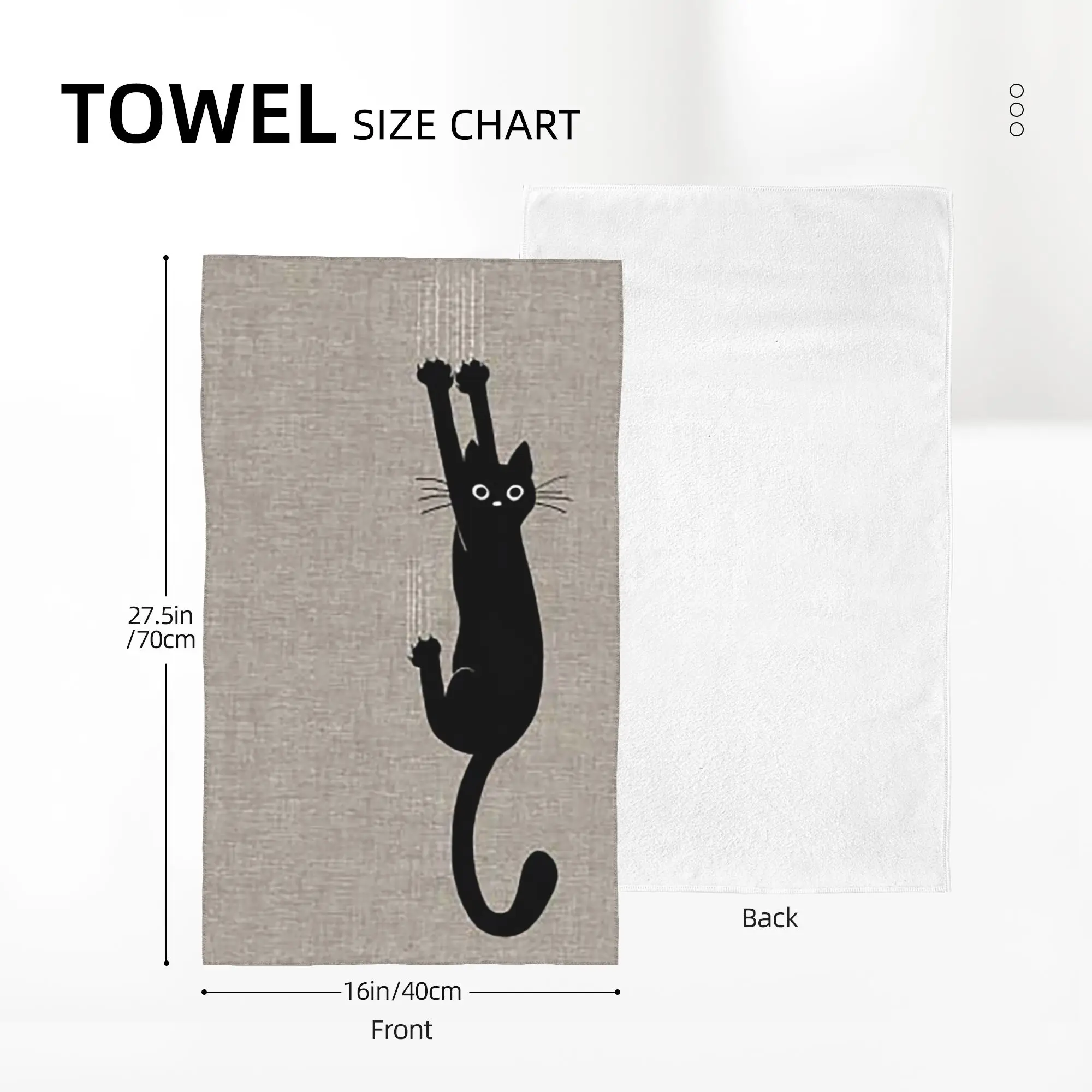 Custom Black Cat Holding On Soft Face Towel Quick Dry Pool Bath Cotton Towels Breathable