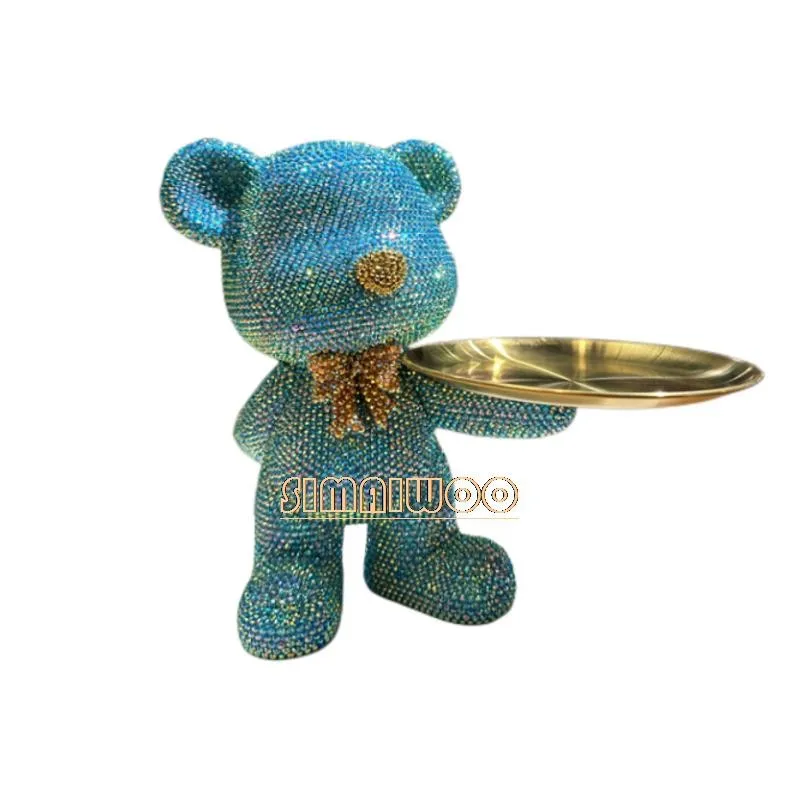 

DIY Hand-applied Rhinestone Bear Figurine Crystal Snack Tray Blinged Livingroom Decor Mosaic Cross Stitch Animal Christmas Gift