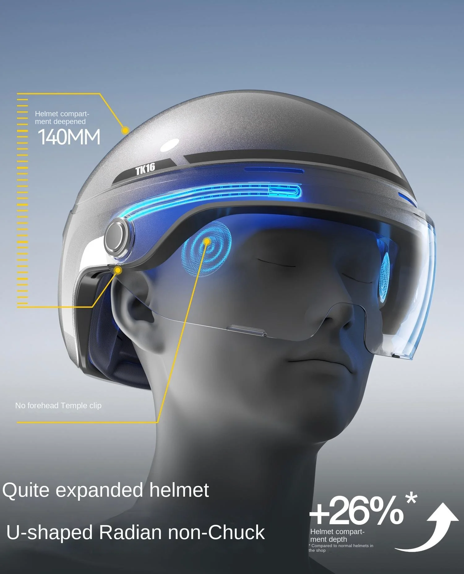 BIBEE Adult Electric Bike Helmet XXXL 61-66CM Large Head 3D Lens Antibacterial Removable Lining Wide Vision Ventilated