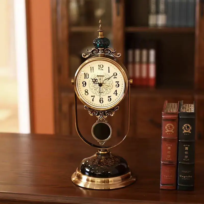 Desktop clock Living room home desktop clock ornament Bedroom clock placement American light luxury pendulum clock