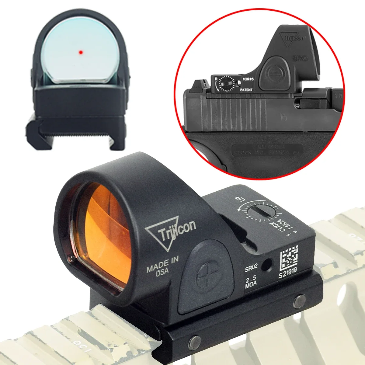 Tactical Trijicon RMR SRO Red Dot Sight With Glock Rear Sight Mount Plate Base Mount Fit For Glock 17 18 19 Scope Mount