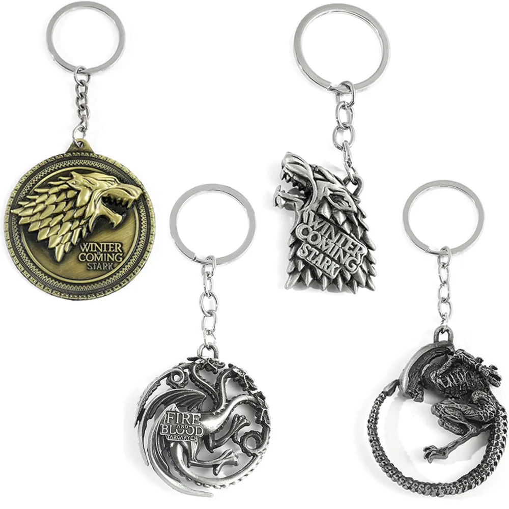 Wolf Head Dragon Alien Metal Keychain Vintage Exquisite Dragon Movie Series Key Ring Jewelry Gifts for Movie Fans