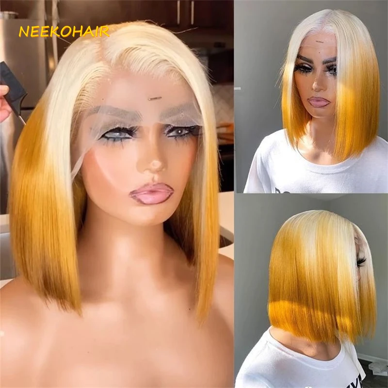 Short Bob Wigs Pink Or Ginger Ombre Lace Front Wigs For Omber Blonde13x4 Bob Transparent Lace Frontal Human Hair Wigs For Women