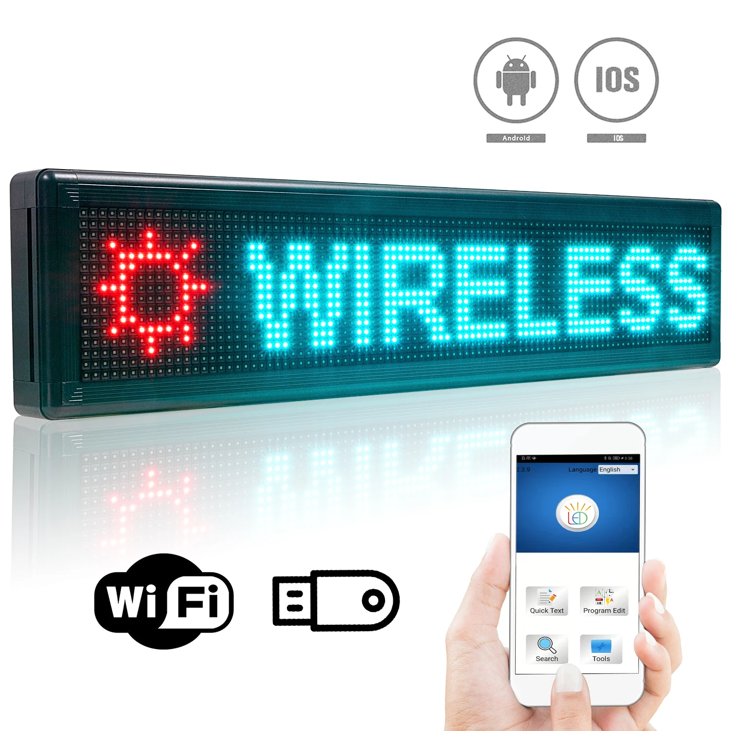 80CM Outdoor LED Sign Waterproof RGB SMD P8 Module WiFi/USB Programmable Scrolling Message LED Display Board with Temperature