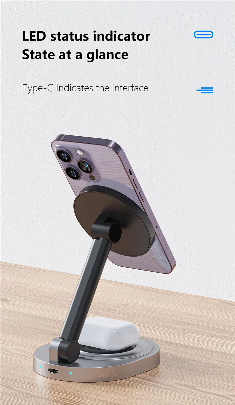 15W 2 in 1 Magnetic Wireless Charger Stand Foldable For iPhone 12 13 14 Mini Pro Max Apple Watch Airpods Fast Charging Station
