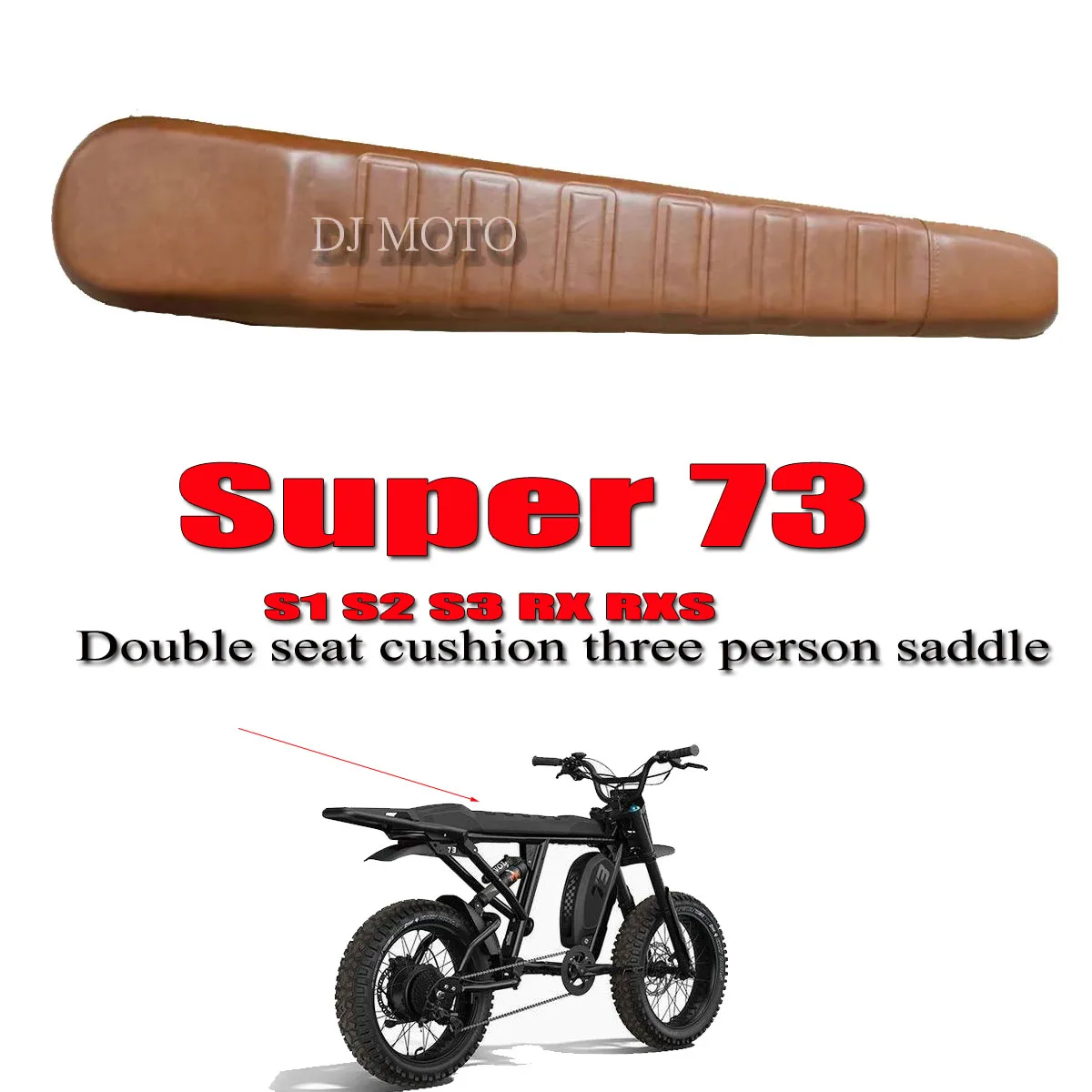

Beach Electric Bike Soft SaddleBicycle Seat Fat bicycle Snowbike Retro Double seat cushion three person saddle 910mm