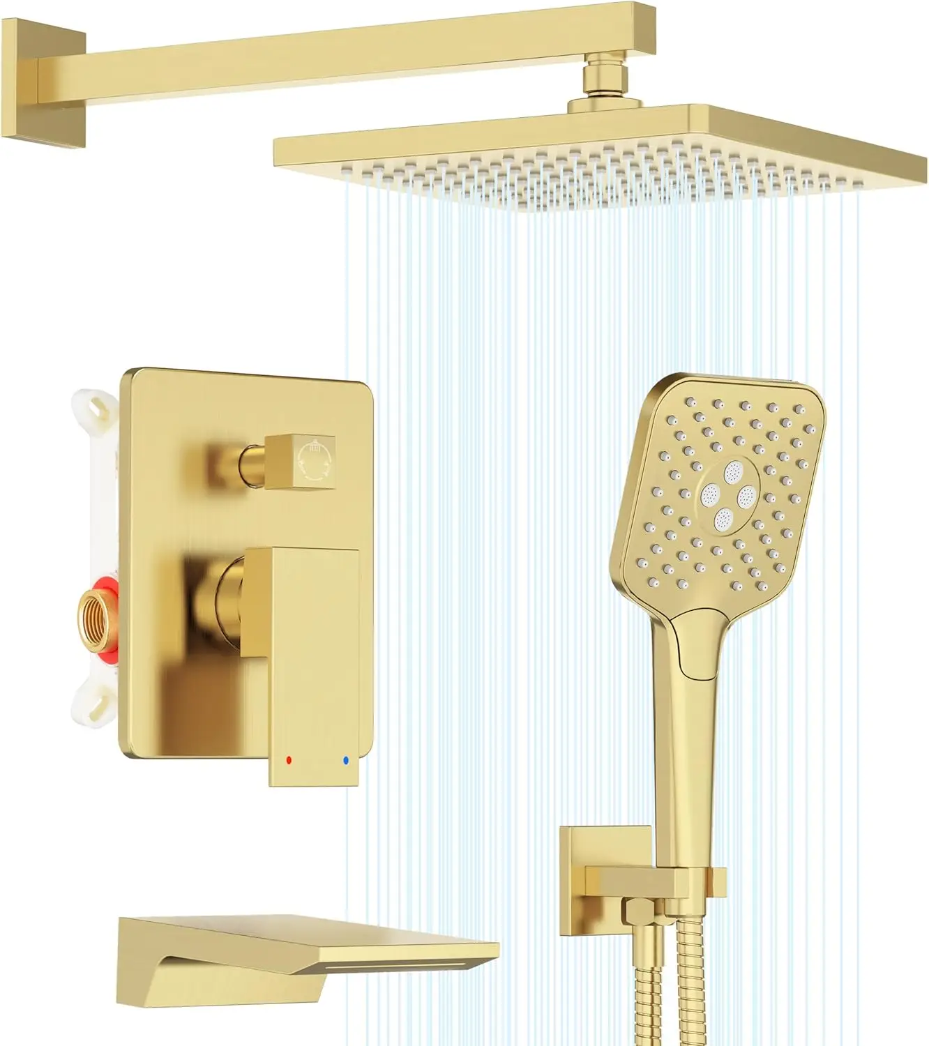 

Shower System, Wall Mounted Shower Faucet Set with High Pressure 10" Rain head and 3-Setting Handheld Head Set