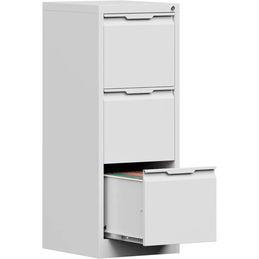 3-Drawer Metal File Cabinet with Lock, Steel Printer Stand with Storage for Home Office, Vertical Filing Cabinet for Legal/Lett