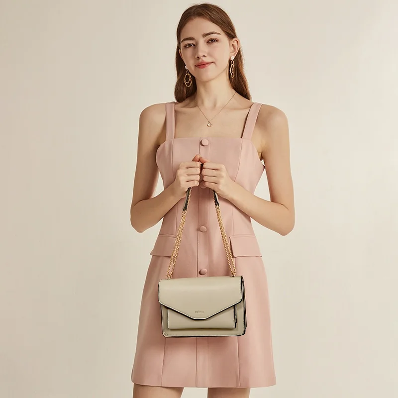 FOXER 2026 Spring Summer New Women's Chain Crossbody Bag PU Leather Minimalist Small Bag Versatile Shoulder Bag Casual Handbag