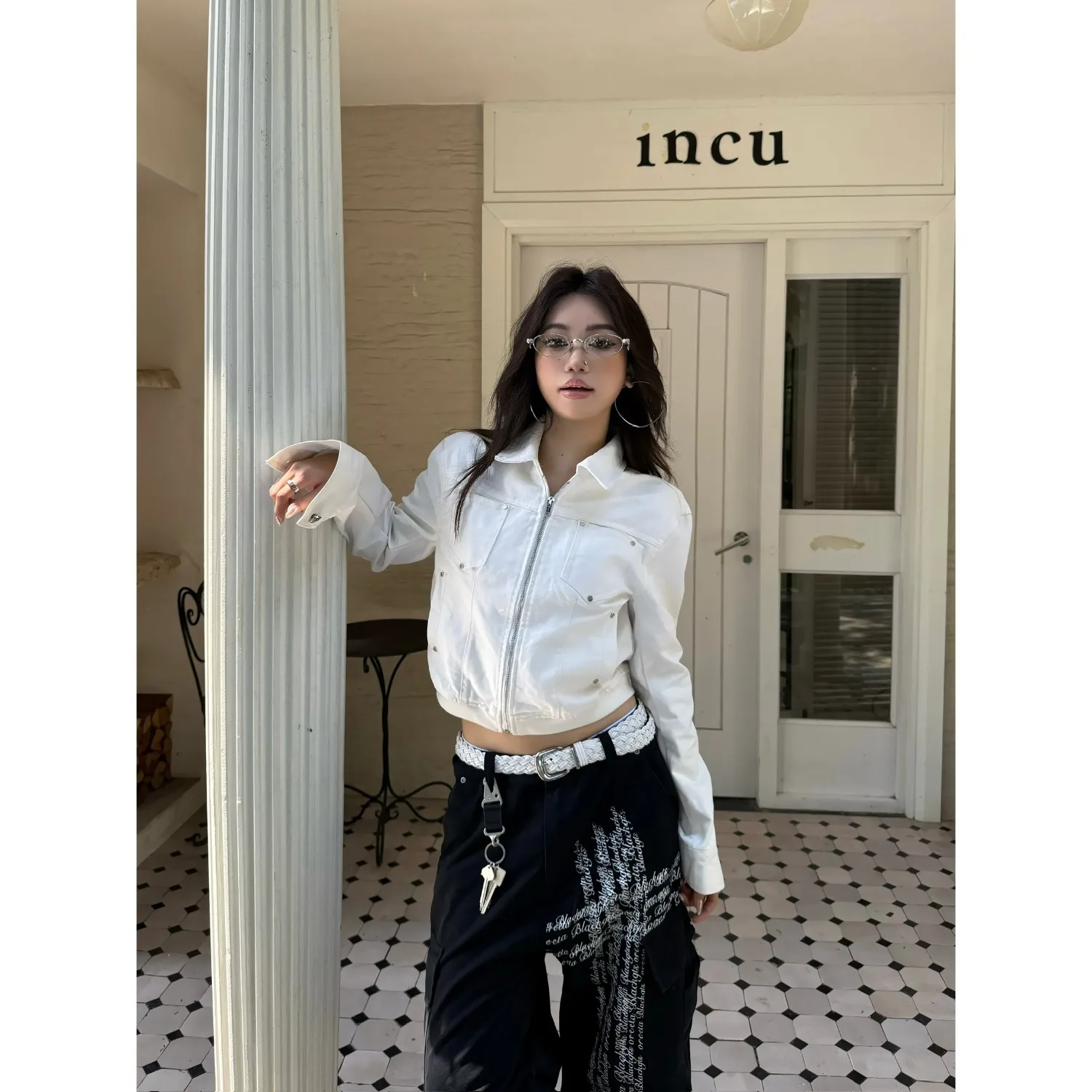 

Women's Vintage Cropped Denim Jacket Spring Autumn New Style Unique Design Jacket Coat