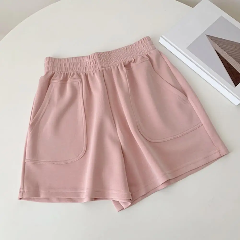 

Lady Pajama Shorts Stylish Summer Women's Elastic High Waist Shorts with Pockets for Casual Sport Homewear Above Knee Length
