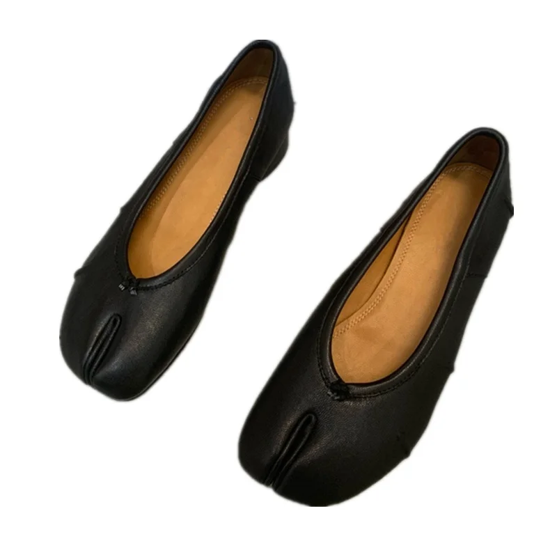 

Withered 2025 Spring Minimalist Fashionable Genuine Leather Shoes Mary Jane Loafers Shoes Women Split Toe High Heels Ballet Shoe