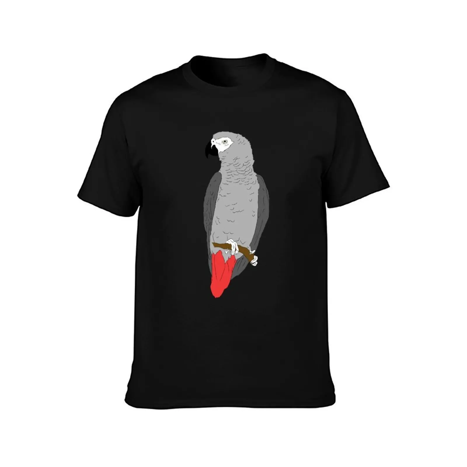 African Grey Parrot on Perch T-Shirt, Summer Casual Cotton Tee, Oversized Streetwear Tops, Vintage Graphic Print, 100% Cotton