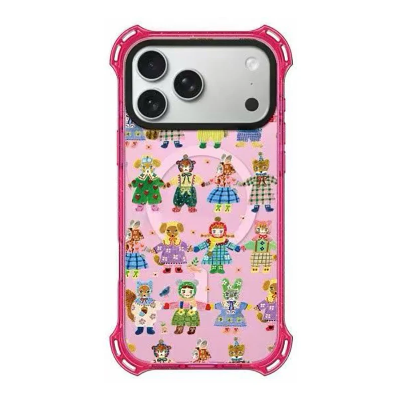 Cute Holding Hands Animals 4 Corner Magnetic Protective Phone Case Cover for IPhone 13 14 15 16 17 Pro Max Case for IPhone 17Pro