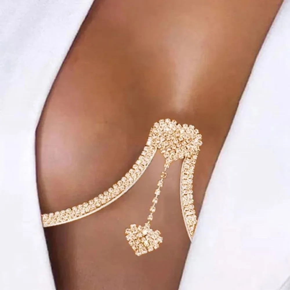 Luxury Heart Chest Support Body Chain Flower Tassel Bra Chest Chain Rhinestone Jewelry Breast Chain Low-cut Dress