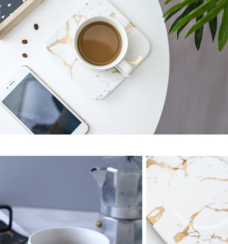 Marbling Matte Gold Products Series Japanese Style Black And White Cup And Saucer Case Tea Cup Glass Coffee Cup