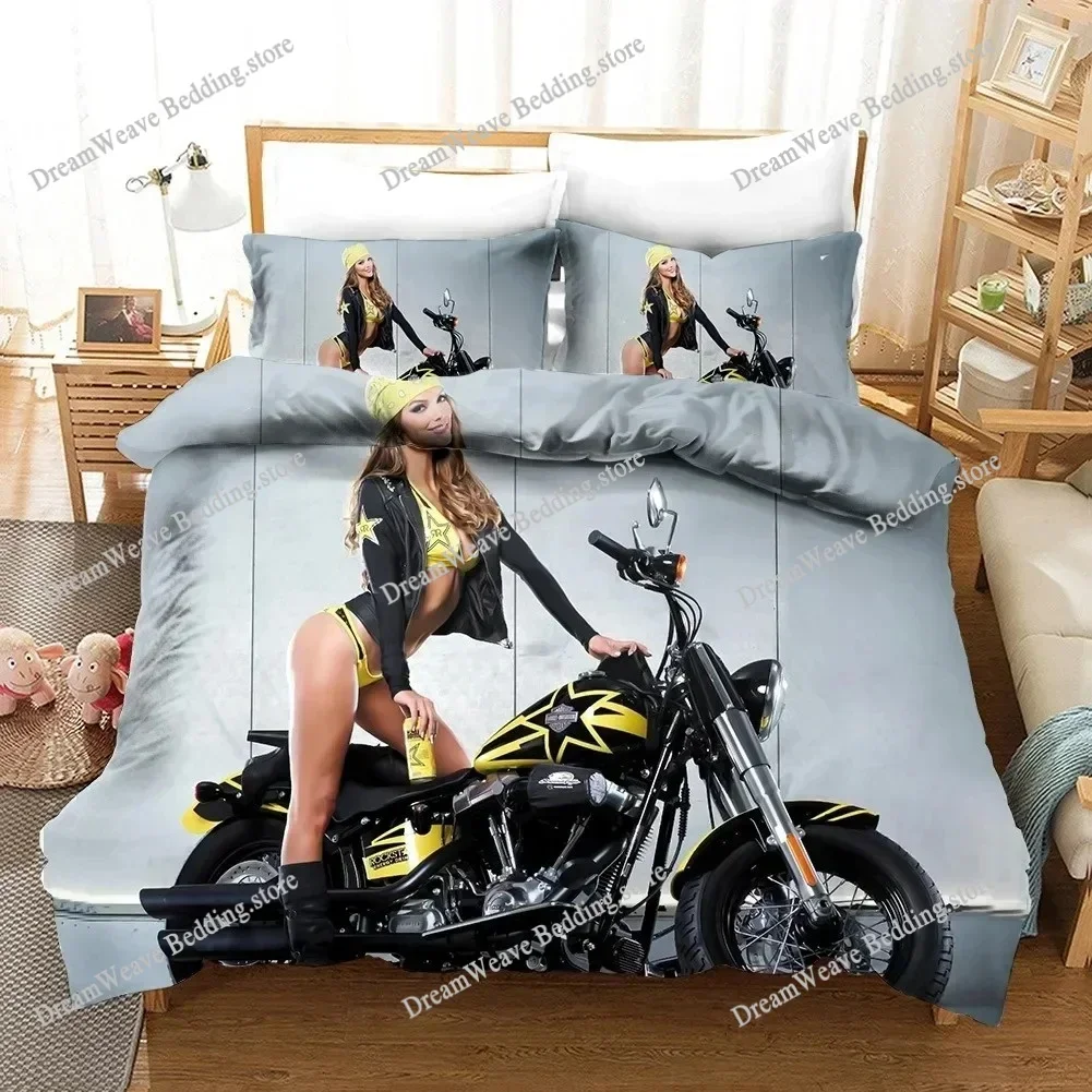 Bedding Decor Sexy Girl Motocross Duvet Cover Extreme Sports Theme Bedding Set for Boys Teens Man Microfiber 3D Beauty Queen Kin
