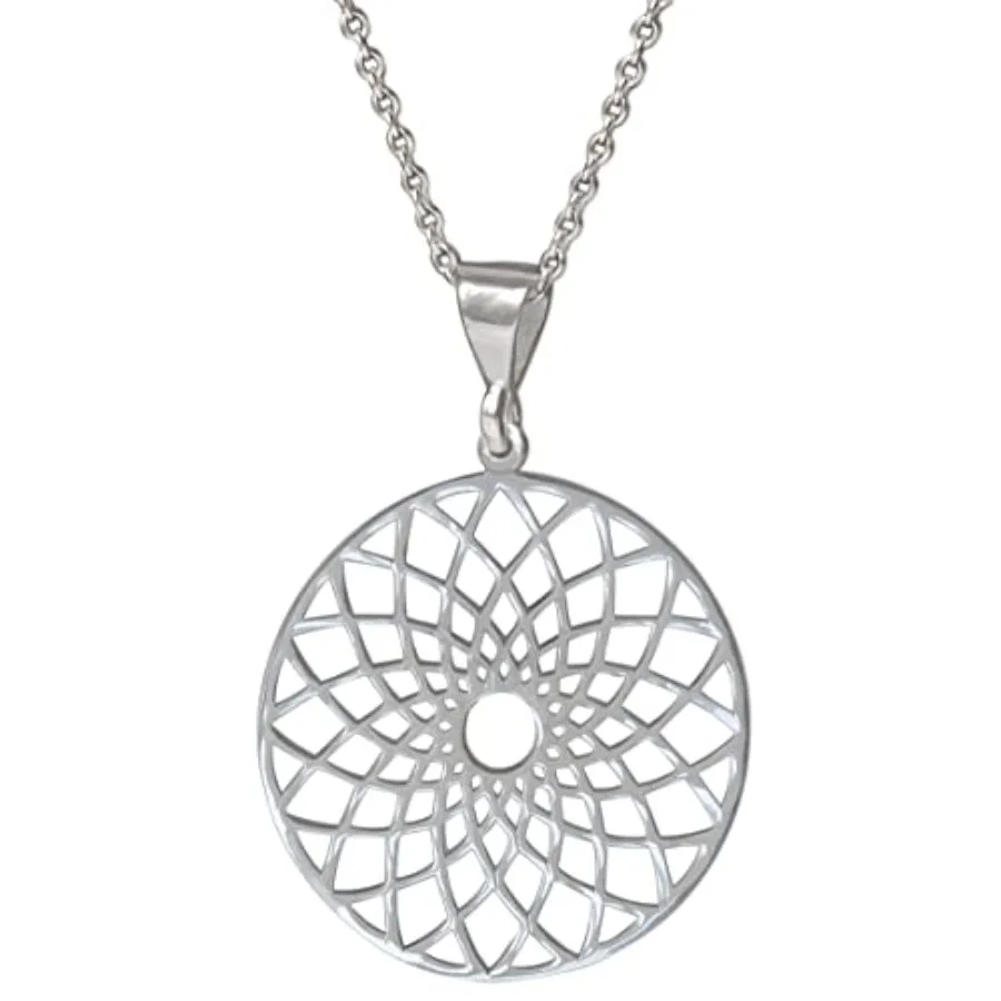 

Mandala Necklace Sterling Silver 925 - Sacred Geometry Circle Pendant with 19.7" Chain - Spiritual Esoteric Amulet - Hippie Yog