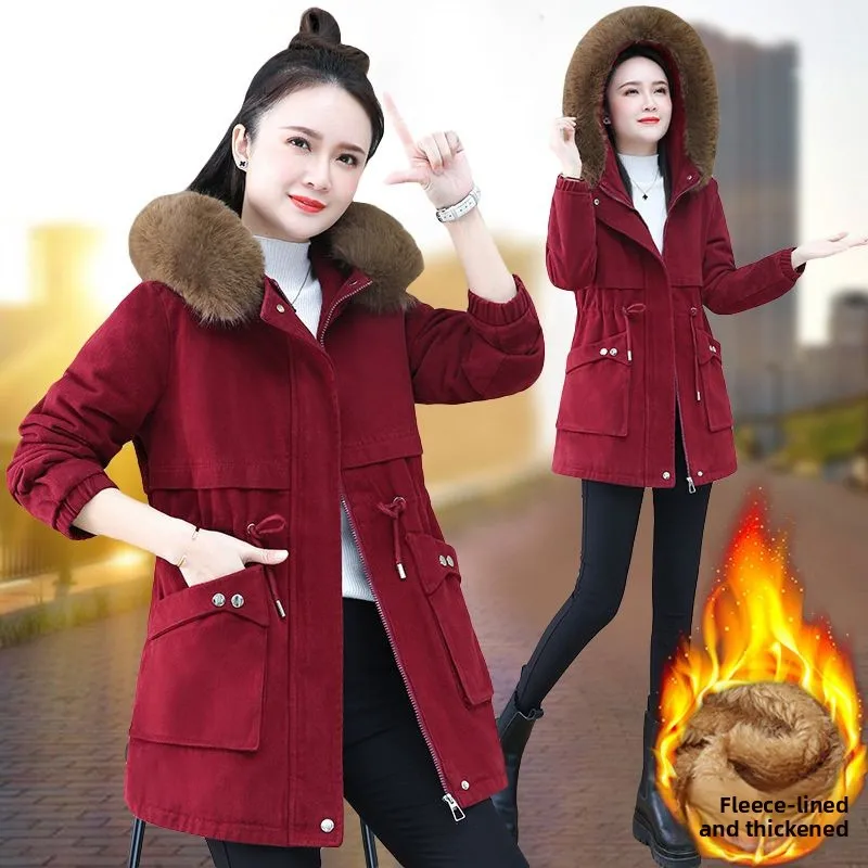 Dámská volná zimní bunda Pike Mid-Length s fleecovou podšívkou z jehněčího sametu a tlusté bavlny, stylová, na dojíždění - náhled 3