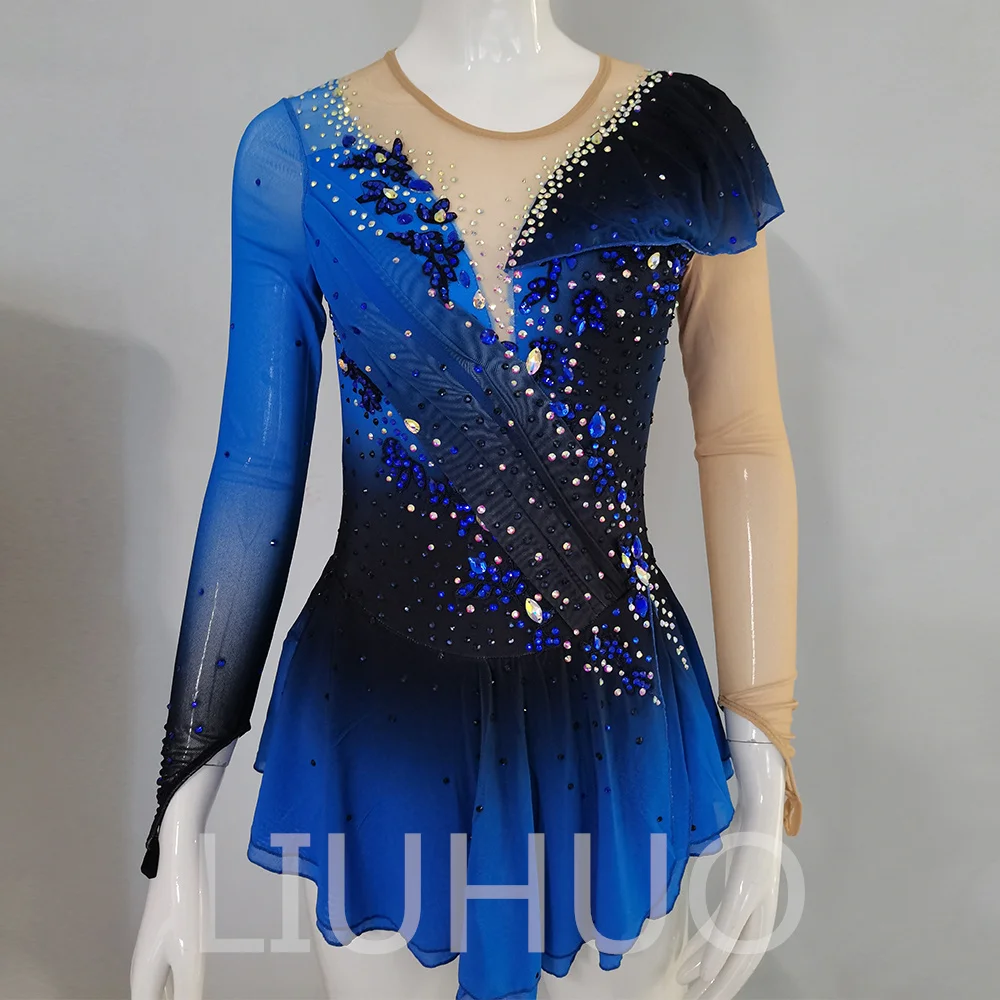 

LIUHUO Ice Figure Skating Dress Girls Rhythmic Gymnastics Leotards Blue Women Teens Stretchy Spandex Competition Wholesale