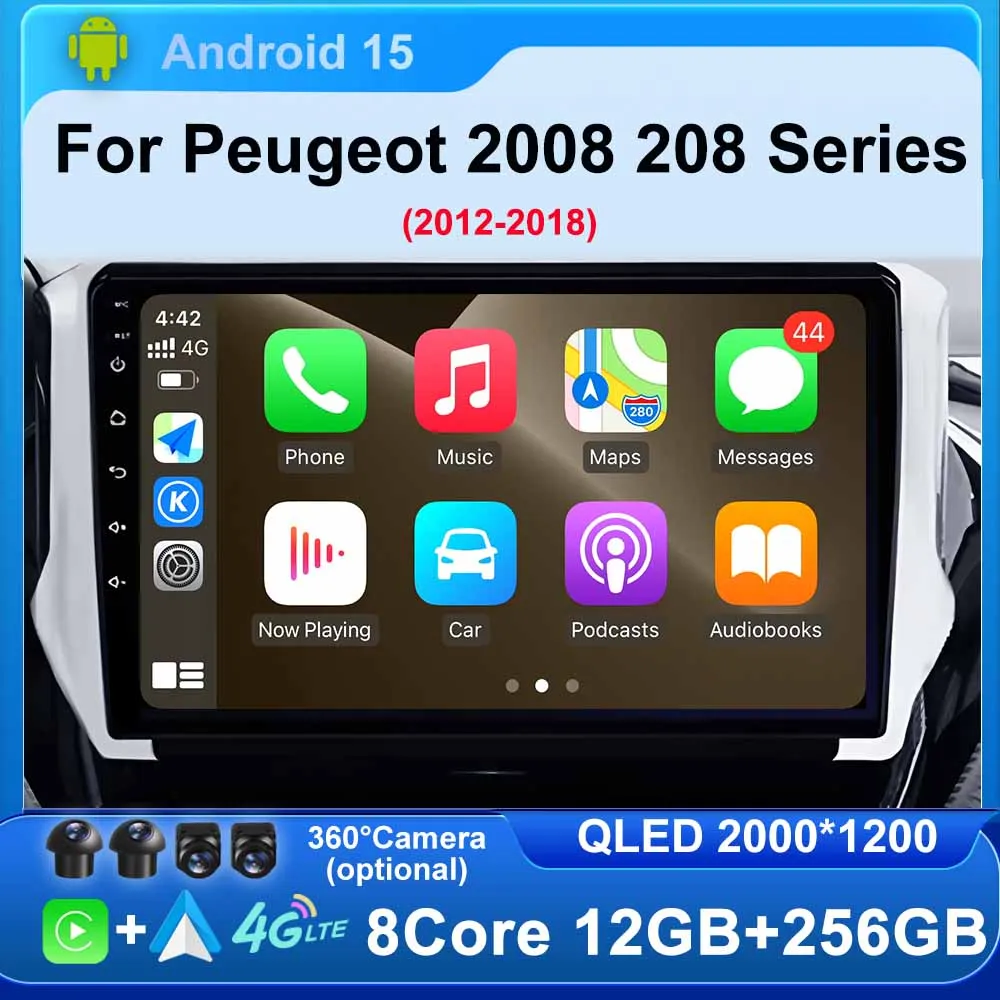 

Android 15 Multimedia Player for Peugeot 2008 208 Series 2012 - 2018 Carplay Auto Stereo WIFI 4G GPS Navigation video Car radio