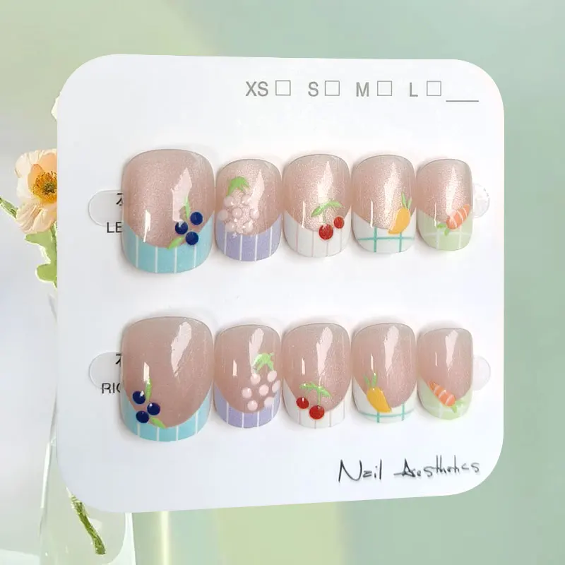 10Pcs Good Luck Koi Short Oval Press On Nails Sweet Girl Vitality Wind Powder with Whitening Adjustment 3D Removable Nail Patch view 5