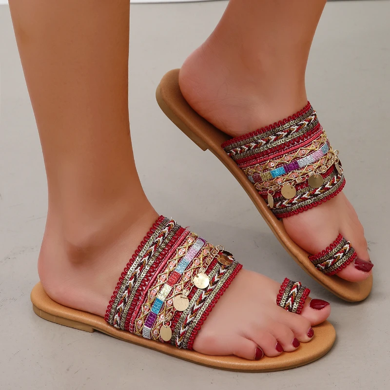 Women Sandals Handmade Greek Style Boho Flip Flop Sandals Streetwear Fashion Shoes Women Summer Breathable Shoes Open Toe Shoes