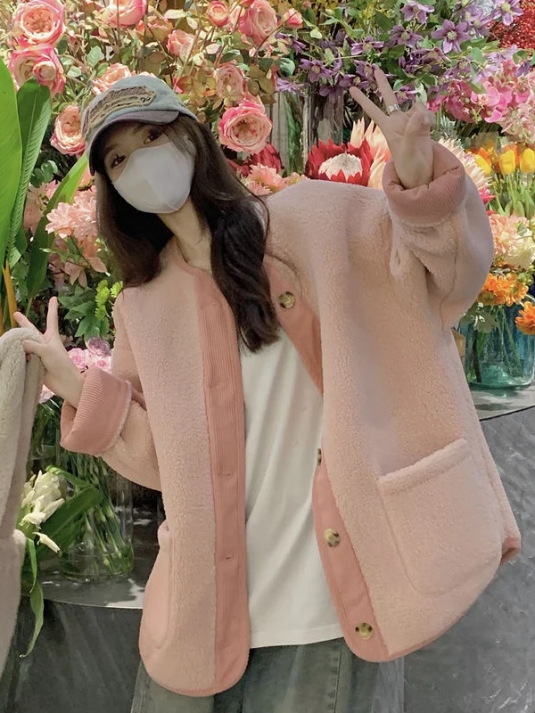 

Утепленный флисовый кардиган с длинными рукавами, женский повседневный свободный топ в винтажном стиле с цветовыми блоками, весенняя модная коллекция Milk Series